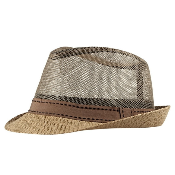 YOTMKGDO Pork Pie Hat, Hollow Beach Elegant Cool Summer Unisex Hat Stylish & Hat Baseball Caps, Khaki