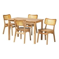 Pemberly Row Contemporary Wood & Rattan 5-Piece Dining Set in Oak Brown