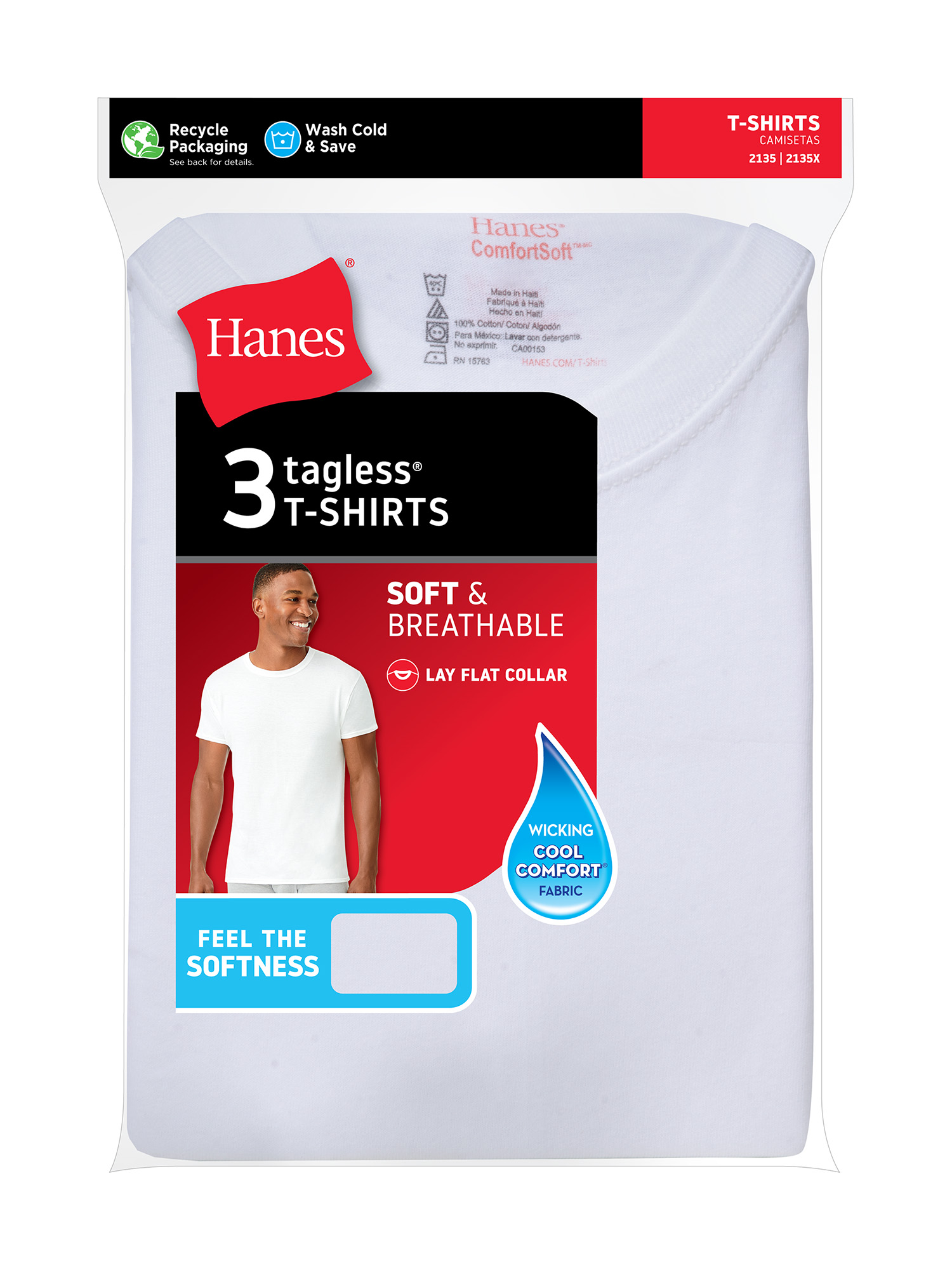 Hanes Men's White Crew T-Shirt Undershirts, 3 Pack - image 2 of 9