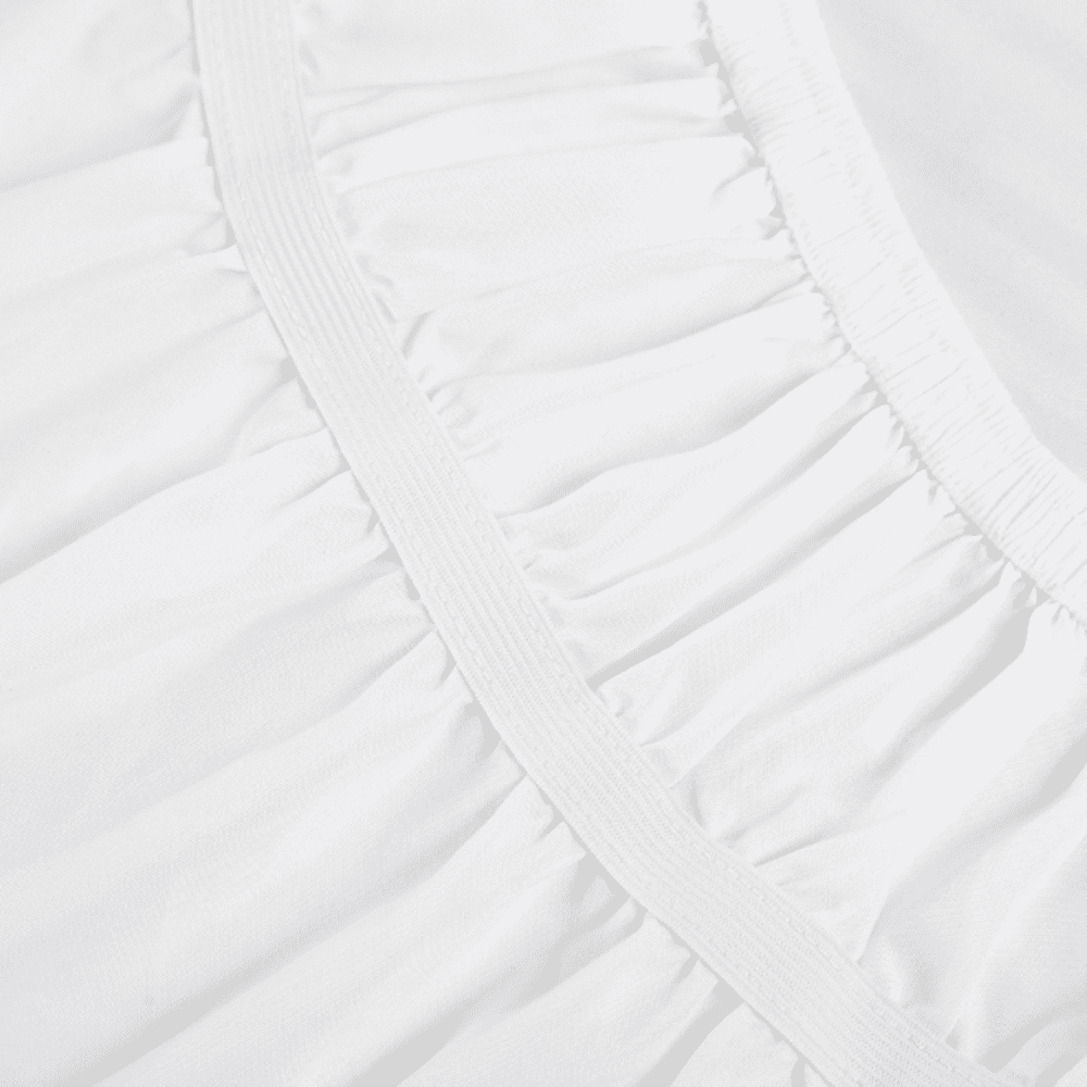 Pom Pom Bed Skirt with Adjustable Elastic Belt, Easy Wrap Around Dust Ruffles with 15 Inch Tailored Drop White Full(54"X75")