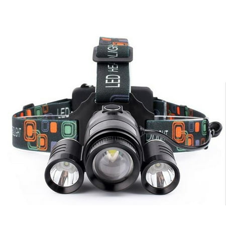Superbright 3 LED Head Lamp Waterproof Adjustable Charging Headlamp for Fishing Camping Hunting Black 30W [two electric charge] (Best Electric Cool Box For Camping)