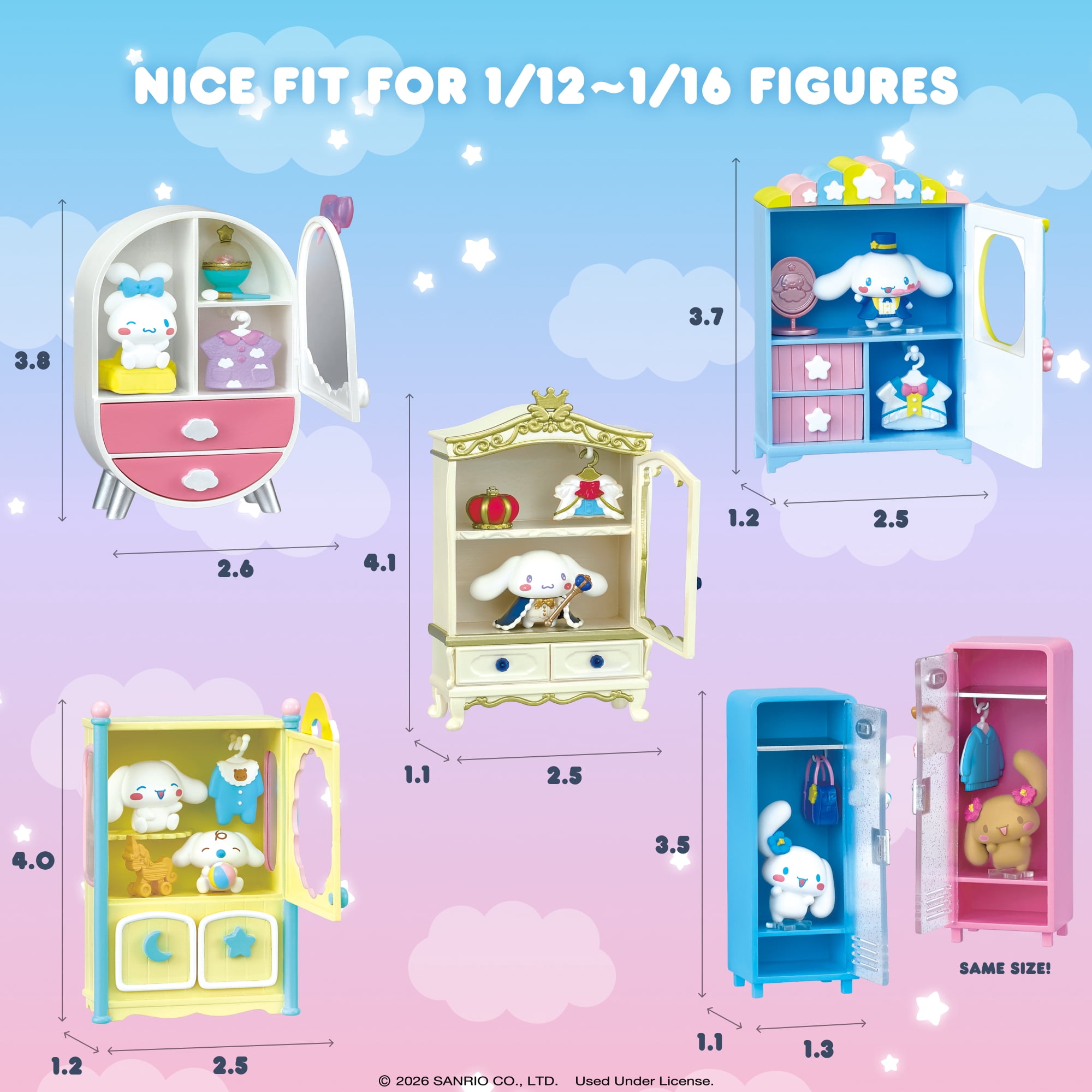 Hamee RE-MENT Hello Kitty and Friends Blind Box Diorama Miniature Figure Set for Birthday Gift, Party Favor, Collectible Figurine, Sanrio Fan (Cinnamoroll Secret Closet) – 6 Pc. (Full Set)