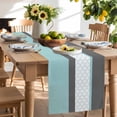 thumbnail image 3 of Burlap Table Runner 90 Inches Long, Morocco Plaid Teal Stripes Non-Slip Kitchen Table Runners for Dining Room Everyday Use Party Table Decorations Abstract Geometric Stitching, 3 of 9