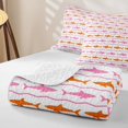 thumbnail image 4 of Manfei Ocean Shark Quilt King, Cartoon Wave Lines King Coverlet Set, Orange Hot Pink, 3 Pieces, 1 Bedspread and 2 Pillowcases, 4 of 7