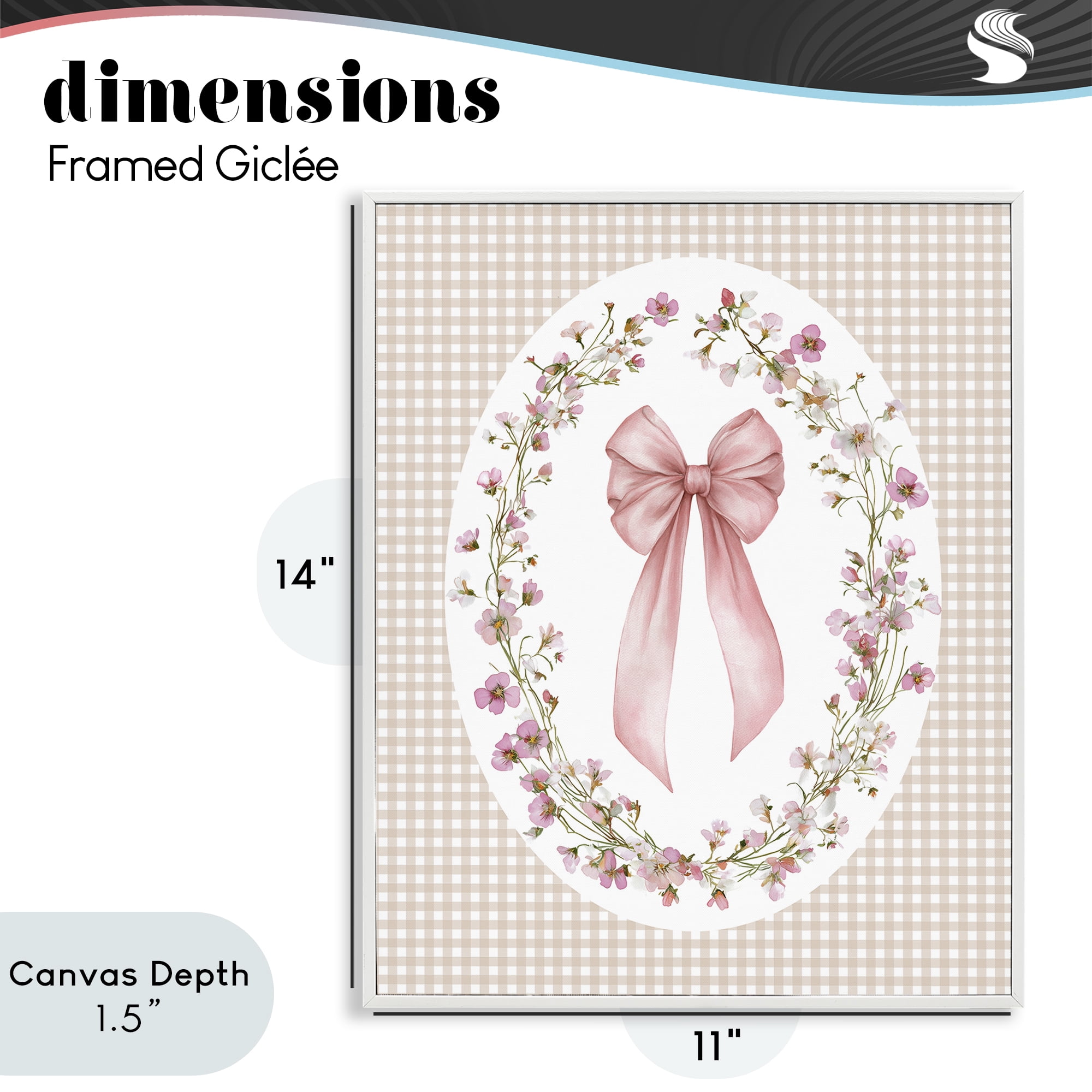 Stupell Industries Feminine Gingham Bow White Framed Giclee Art, design by Christine Simpson Art