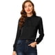 thumbnail image 1 of Blusa de manga de soplo fruncida plisada Allegra K Cuello alto suave sedoso Negro S, 1 of 6