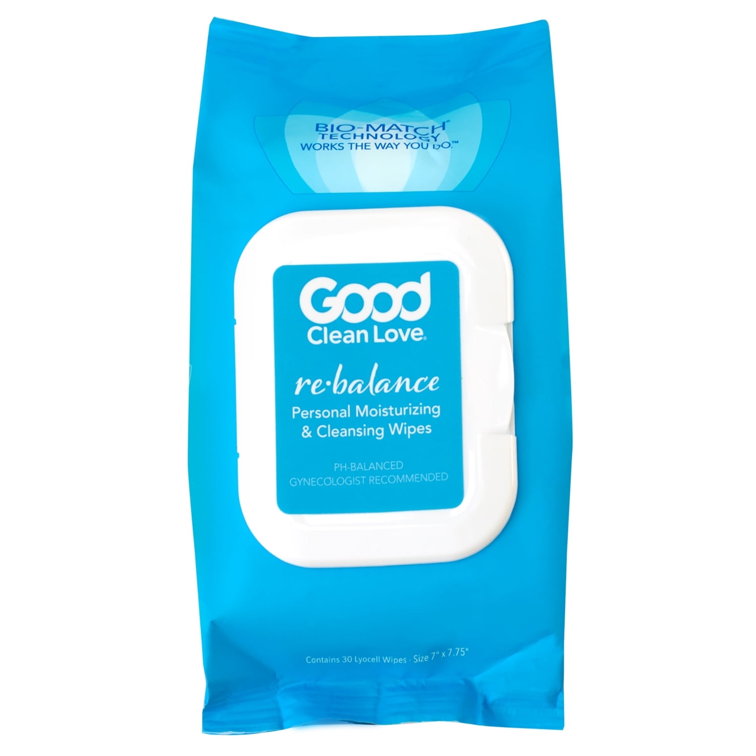 Good Clean Love Rebalance Personal Moisturizing & Cleansing Wipes, Bulk Pack, 30 Wipes