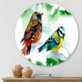 thumbnail image 2 of Designart 'Forest Birds Sitting On Snowy Fir Tree Branch' Traditional Circle Metal Wall Art 23x23 - Disc of 23, 2 of 5