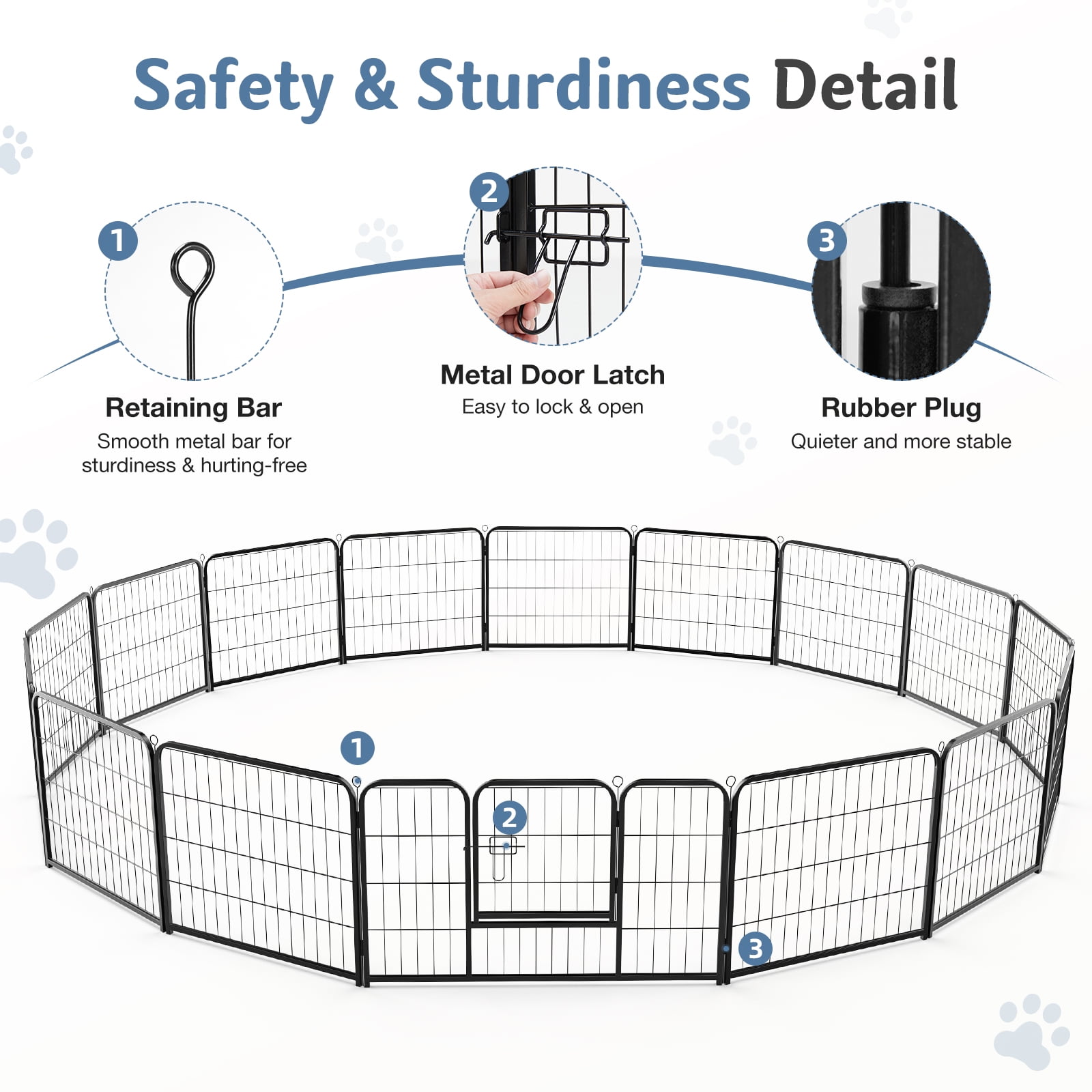 edx Dog Playpen, 16 Panels 32" Foldable Heavy Duty Metal Puppy Exercise Pen with Doors Indoor Outdoor