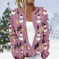 thumbnail image 2 of Wang6 Button down Christmas Cardigan for Women Trendy Long Sleeve Xmas Tree Snowman Printed Sweater Tops Fall Winter Crew Neck Loose Fit Lightweight Jacket Light Purple S, 2 of 5