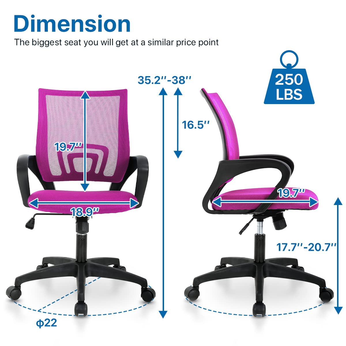 NiamVelo Mesh Office Chair, Mid-Back Home Office Chair Adjustable Ergonomic Desk Chair with Armrest, Rolling Swivel Chair for Adults, Pink