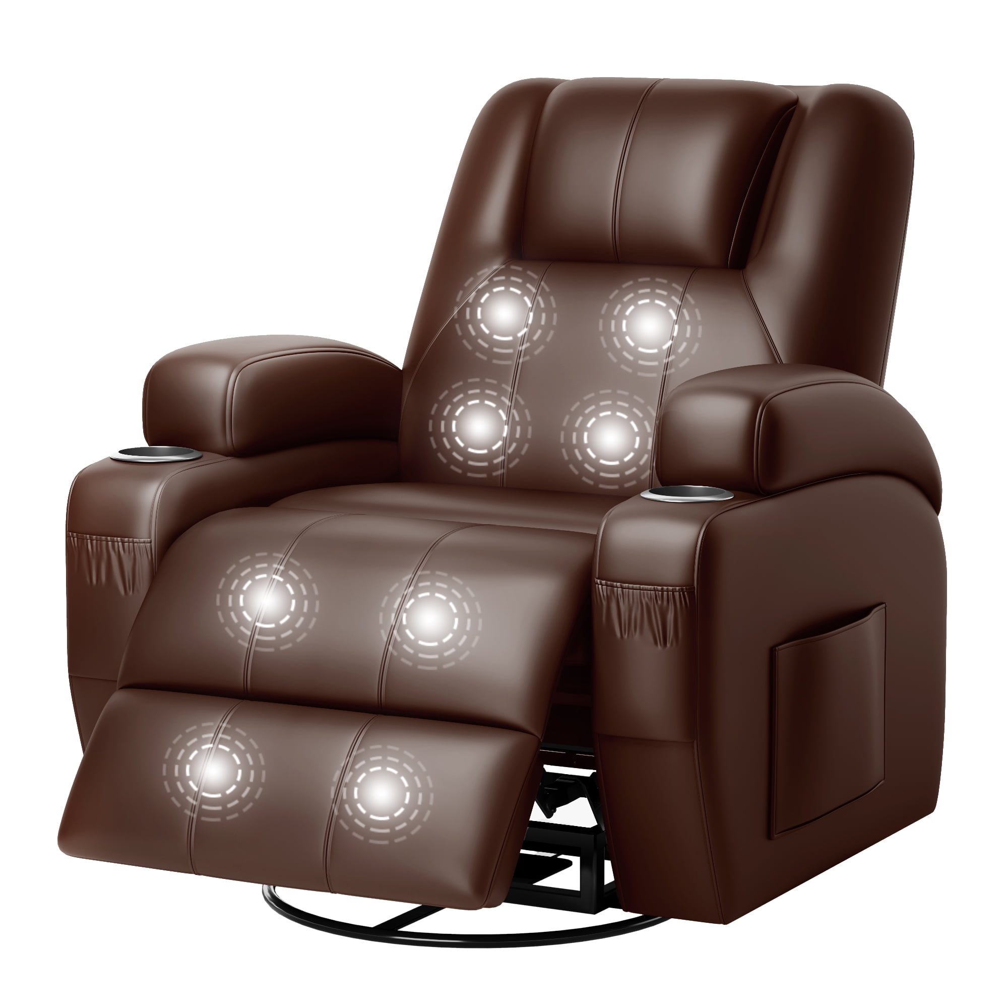 Furmax 360° Swivel Rocking Chair Power Massage Recliner With nursing Needs Oversized Furniture For Living Room,,PU Brown