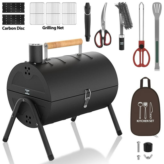 15'' Folding BBQ Charcoal Portable Grill Kit Backyard Camping Outdoor MeatCooker