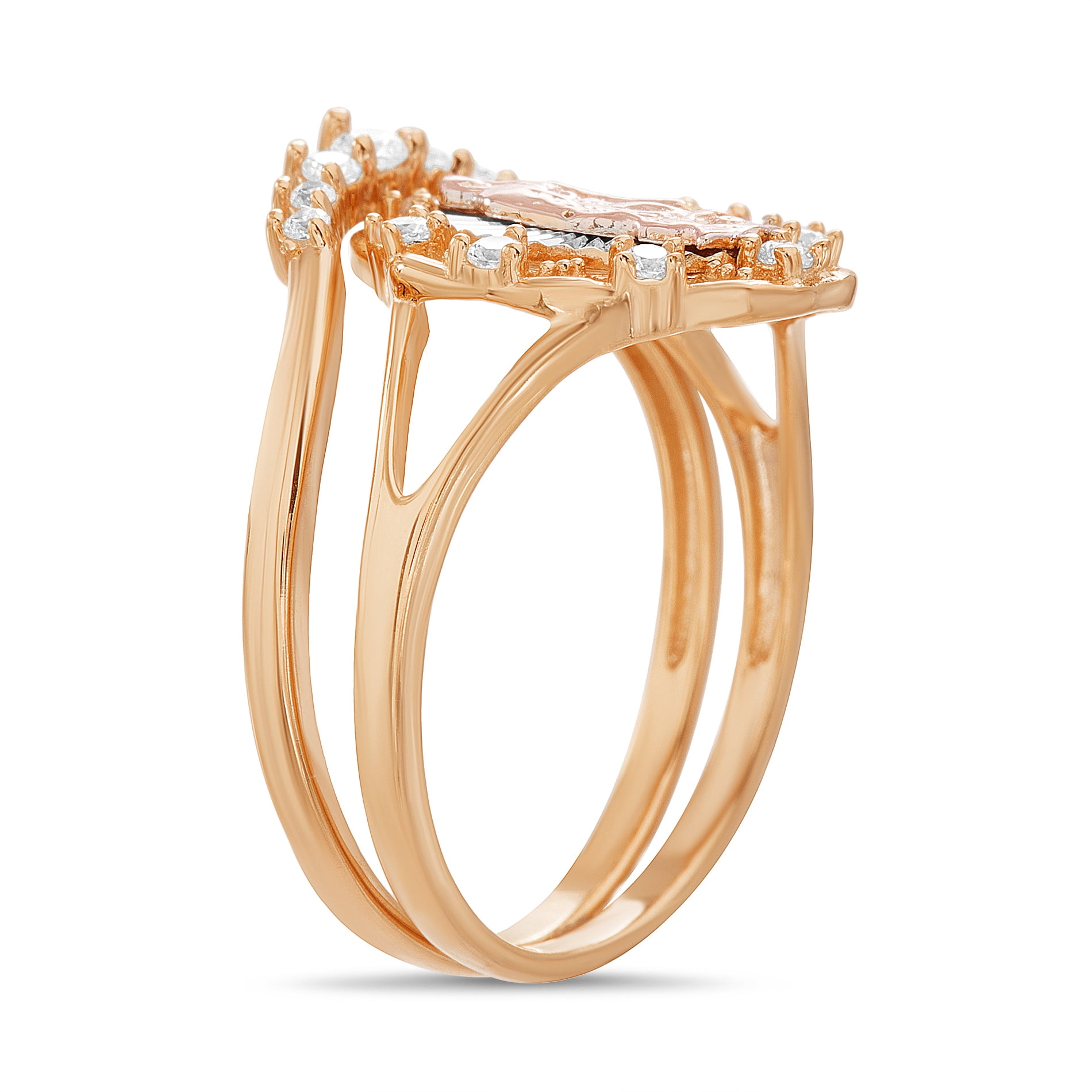 My Bible Women's White Cubic Zirconia Two Tone Virgin Mary Ring in Yellow Gold and Rhodium Plated Sterling Silver