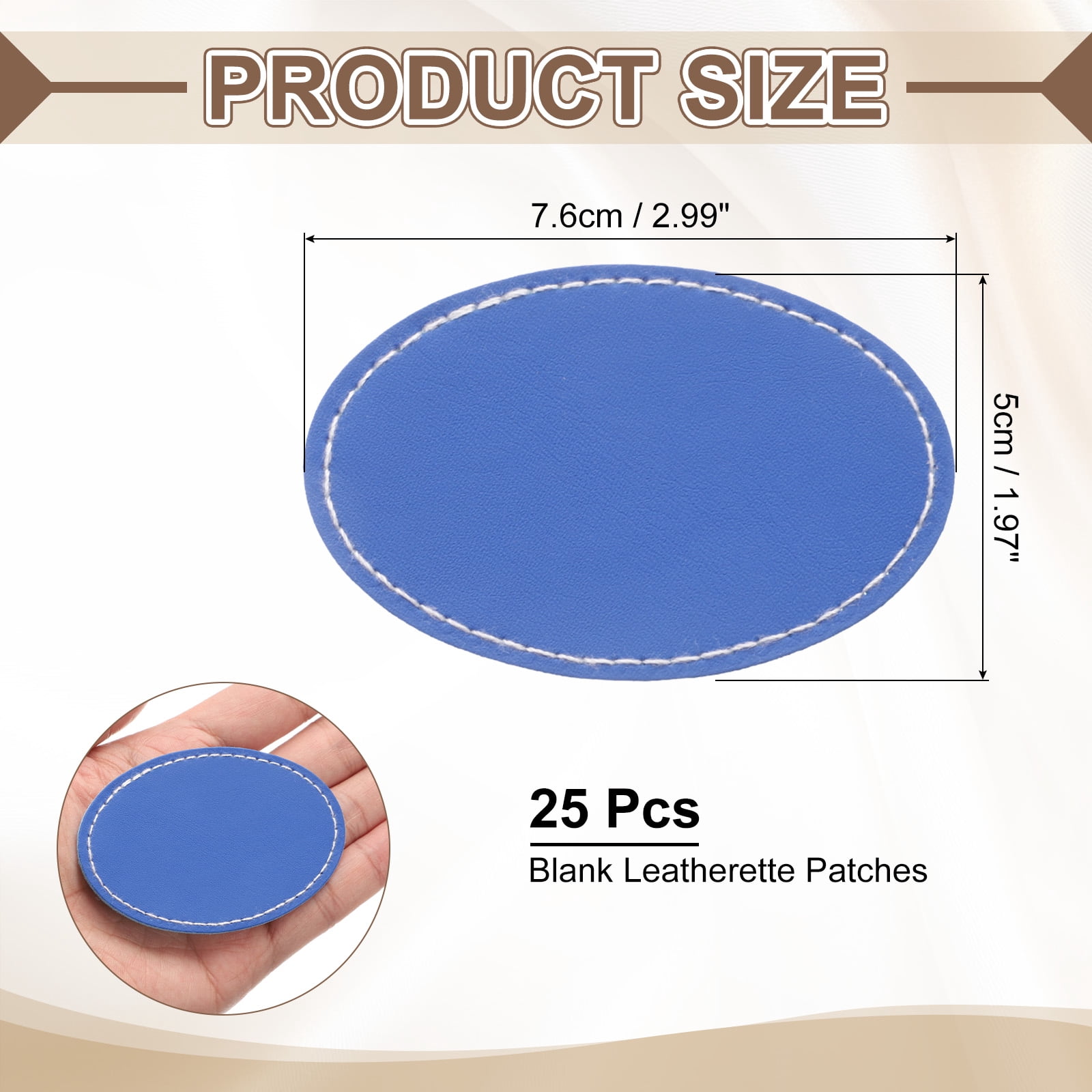 Uxcell Blank Leatherette Patches, Oval Faux Leather Hats Patches with Adhesive Iron-on Heat Press Laserable Rustic for Hats DIY Fabric Repair Sew Blue