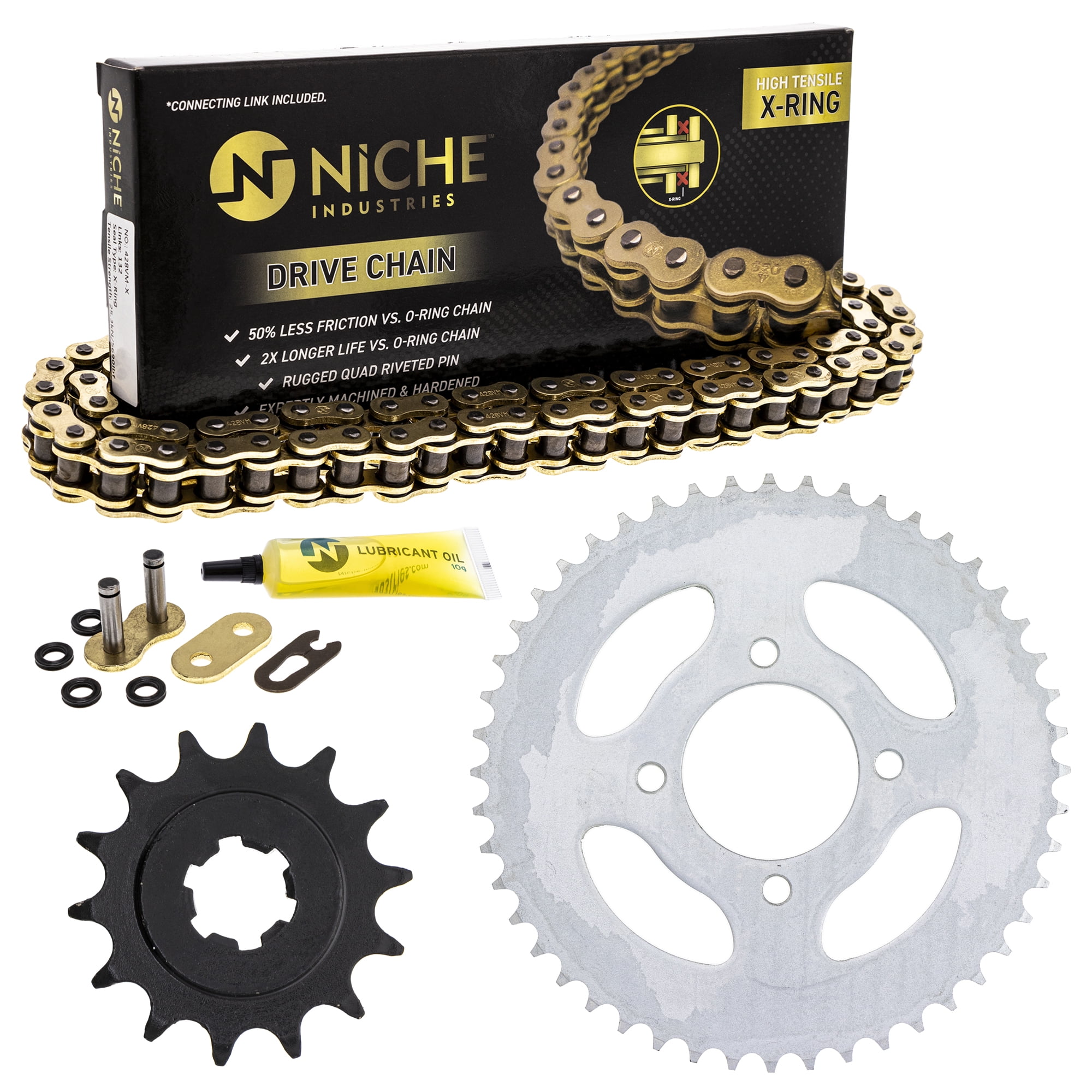 NICHE Drive Sprocket Chain Combo for Hyosung RX125 XRX125 SM Funduro Front 14 Rear 48 Tooth 428V O-Ring 132 Links 