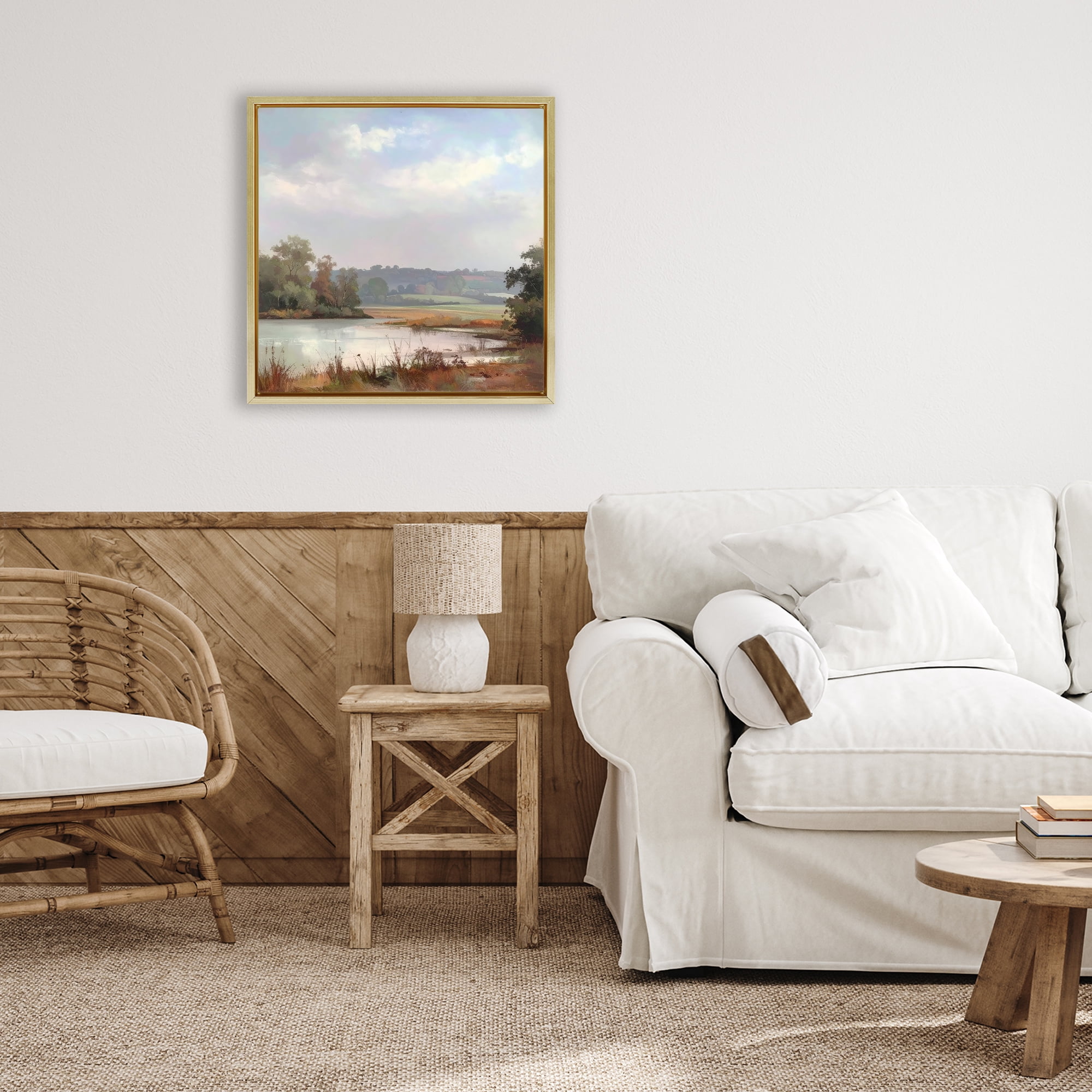 Stupell Industries Riverside Grove Scenery Gold Framed Floater Canvas Wall Art, design by Alonza Saunders