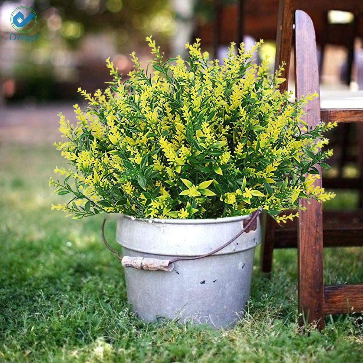 Deago 24 Bundles Artificial Lavender Flowers Outdoor Fake Flowers for Decoration UV Resistant No Fade Faux Plastic Plants Garden Porch Window Box Decor (Yellow)