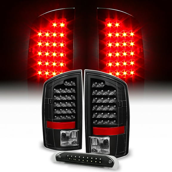 AKKON - For Black 07-08 Dodge Ram 1500 07-09 Ram 2500 3500 Truck LED Tail Lights   3rd Brake Lights Cargo Lamp