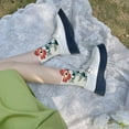 thumbnail image 5 of 5 Pairs Embroidered Floral Socks for Women Combed Cotton Above Ankle Crew Socks, 5 of 7