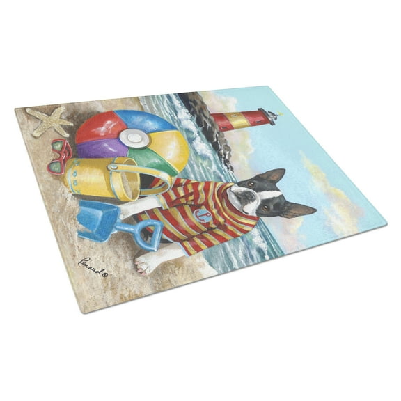 Boston Terrier Beach Baby Glass Cutting Board Large PPP3032LCB
