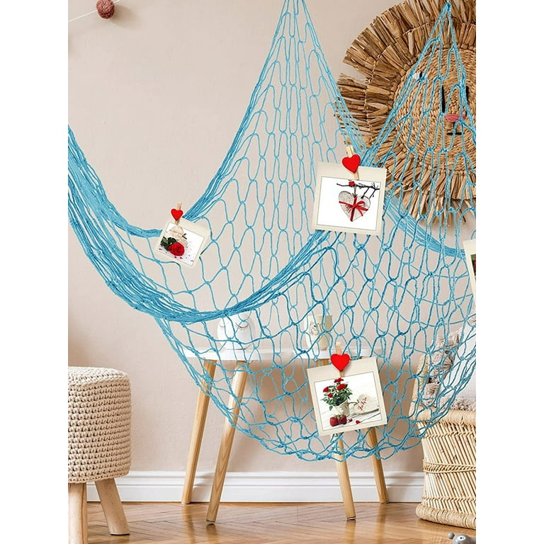 Tcwhniev Fish Net Decoration, 2PCS Wall Decor Fish Net for Nautical Theme, Pirate  Party, Hawaiian Party, Beach, Ocean & Mermaid Party, Photo Hanging Display  Frame for Room or Table 