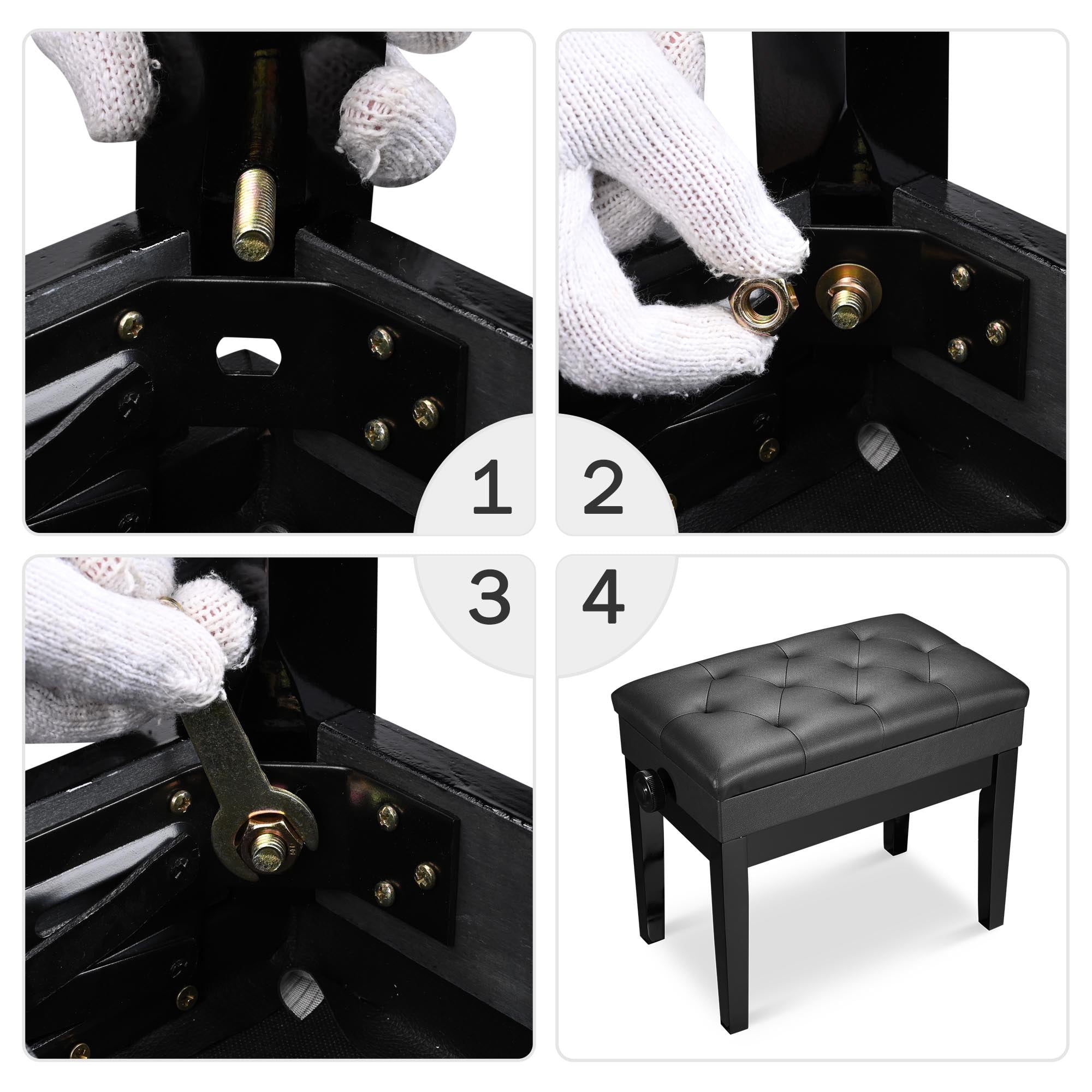 Yescom Black Adjustable Height Piano Bench PU Leather Padded Keyboard Storage Seat