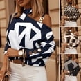 thumbnail image 2 of comerut Women Top Blouse Long Sleeves Contrast Color Diagonal Collar Geo Printing One Shoulder Warm Elegant Shoulder Chain Lady Spring Shirt for Shopping, 2 of 8
