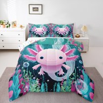 Castle Fairy Child Cute Sea Salamander Twin Comforter Sets,Cartoon Axolotl Bedding Set