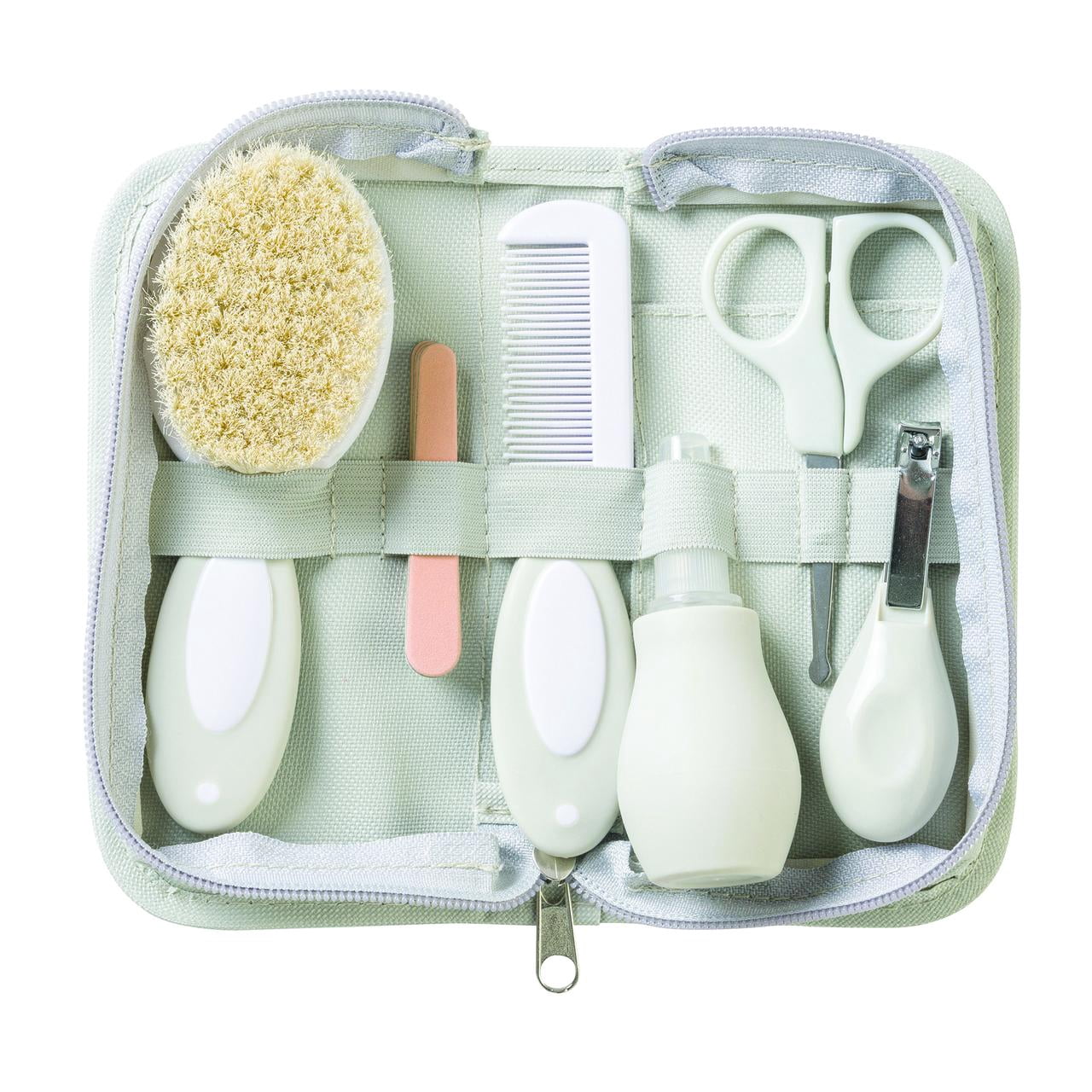 SARO Blue Baby Grooming Kit: Natural Bristle Brush for Gentle Newborn Scalp Care & Travel Case