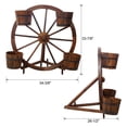 thumbnail image 6 of Rustic Brown Wood Wagon Wheel Barrel Planter 34.4 Inches Versatile Indoor Outdoor Display Unit Perfect for Garden and Patio Decor Show Off Your Plants in Style, 6 of 10