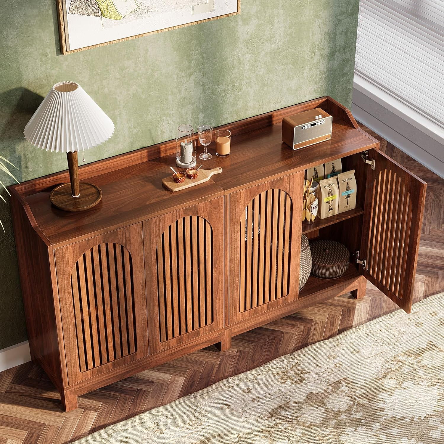 Tribesigns 57" Farmhouse Storage Cabinet with Shutter Doors and Adjustable Shelf