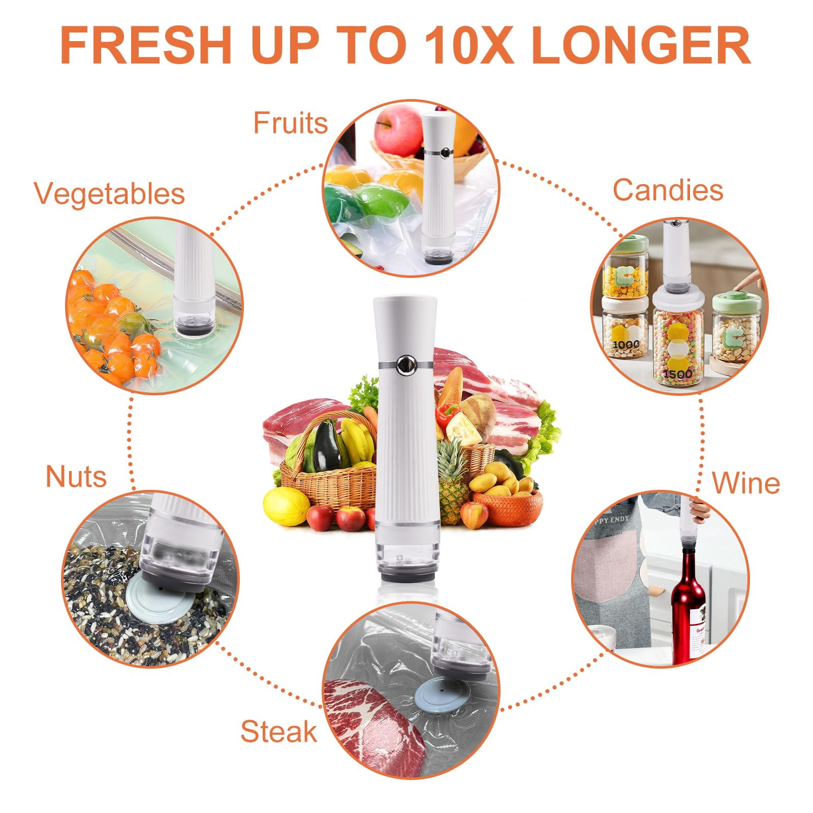 Handheld Vacuum Sealer  Detachable & Easy To Clean Includes 5 Reusable Bags Portable Food Saver Extends Freshness 10x Auto Power Off For Kitchen Travel Outdoor