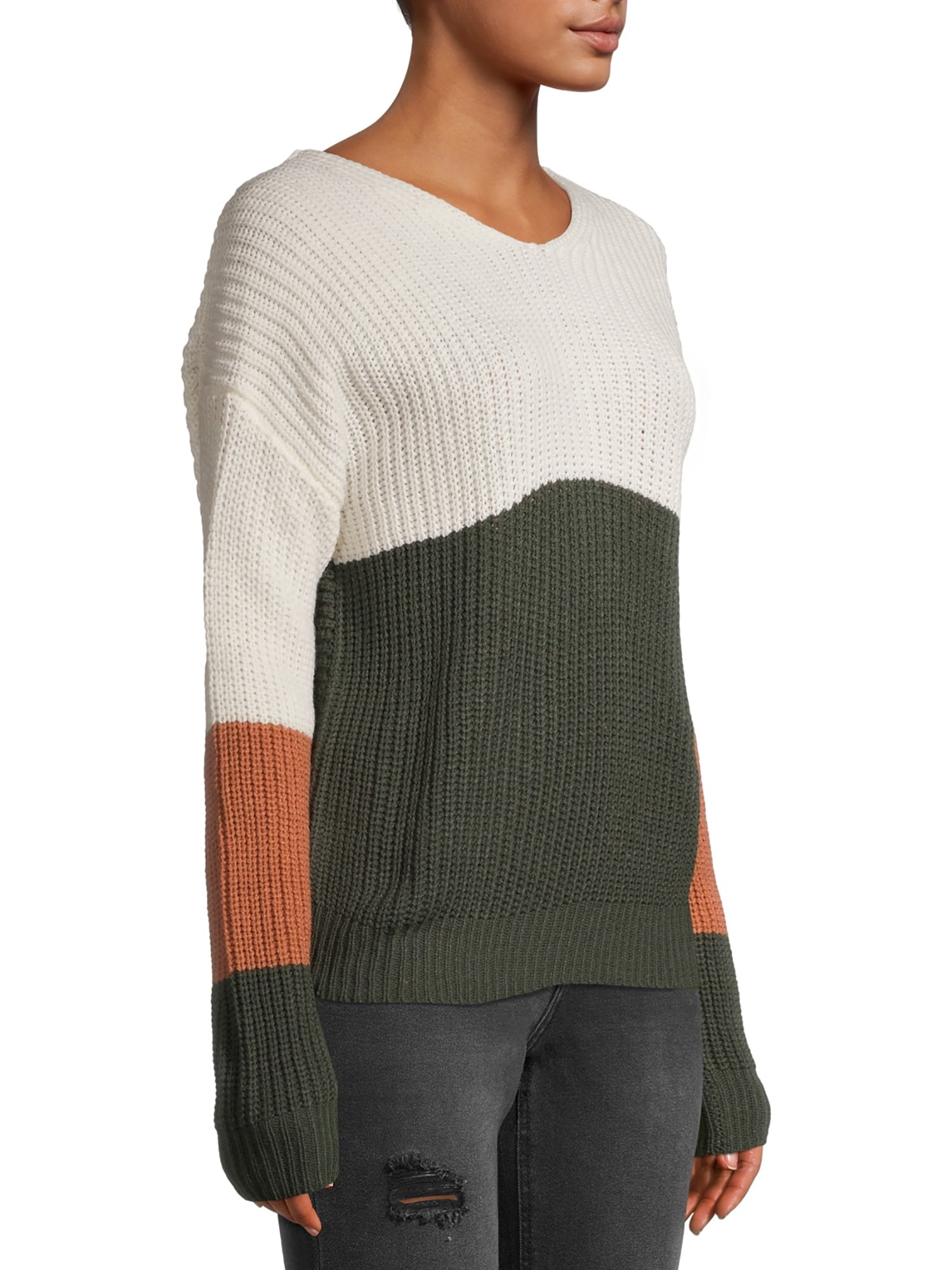 No Boundaries Juniors' Twisted Colorblocked Sweater
