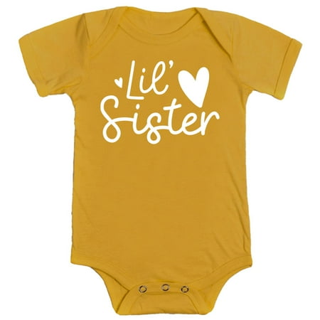 

Olive Loves Apple Lil Sister Heart Bodysuit for Baby Girls Sister Sibling Outfits White on Mustard Bodysuit 12 Months