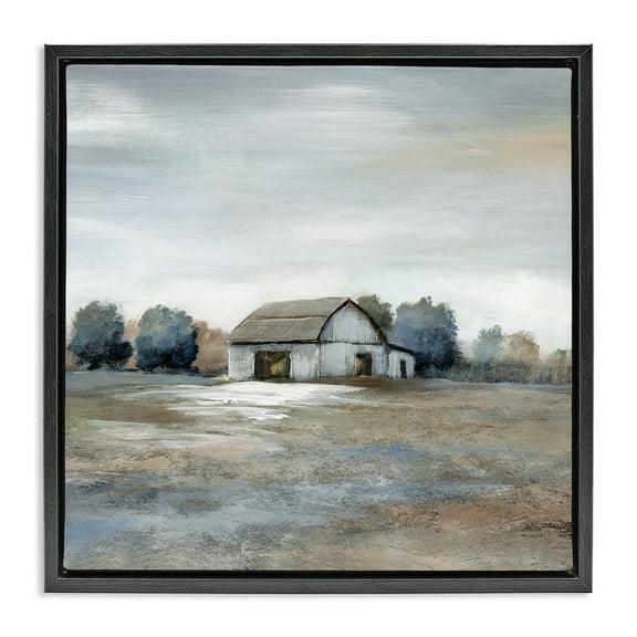 Stupell Industries Countryside Barn Neutral Tones Landscape Painting Black Floater Framed Canvas Art Print Wall Art, 18 x 18