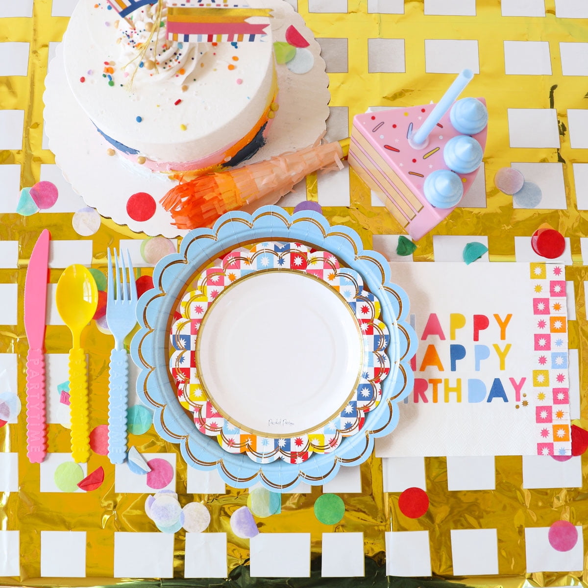 (4 pack) Packed party "it's my birthday" multicolor 6.5" fringe lunch napkins, 20 ct