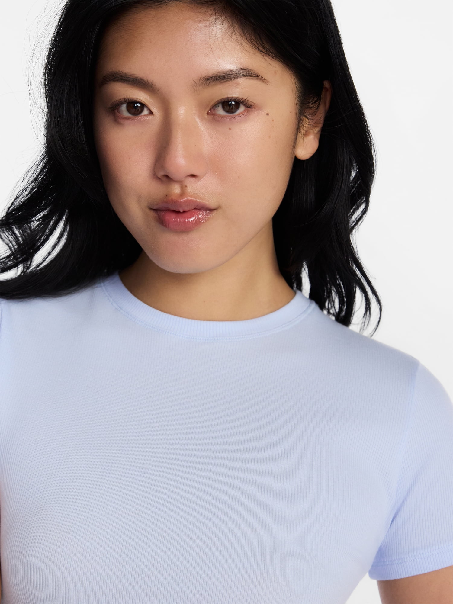 No Boundaries Cotton Stretch Ribbed Tee with Short Sleeves, Women's XS-3XL