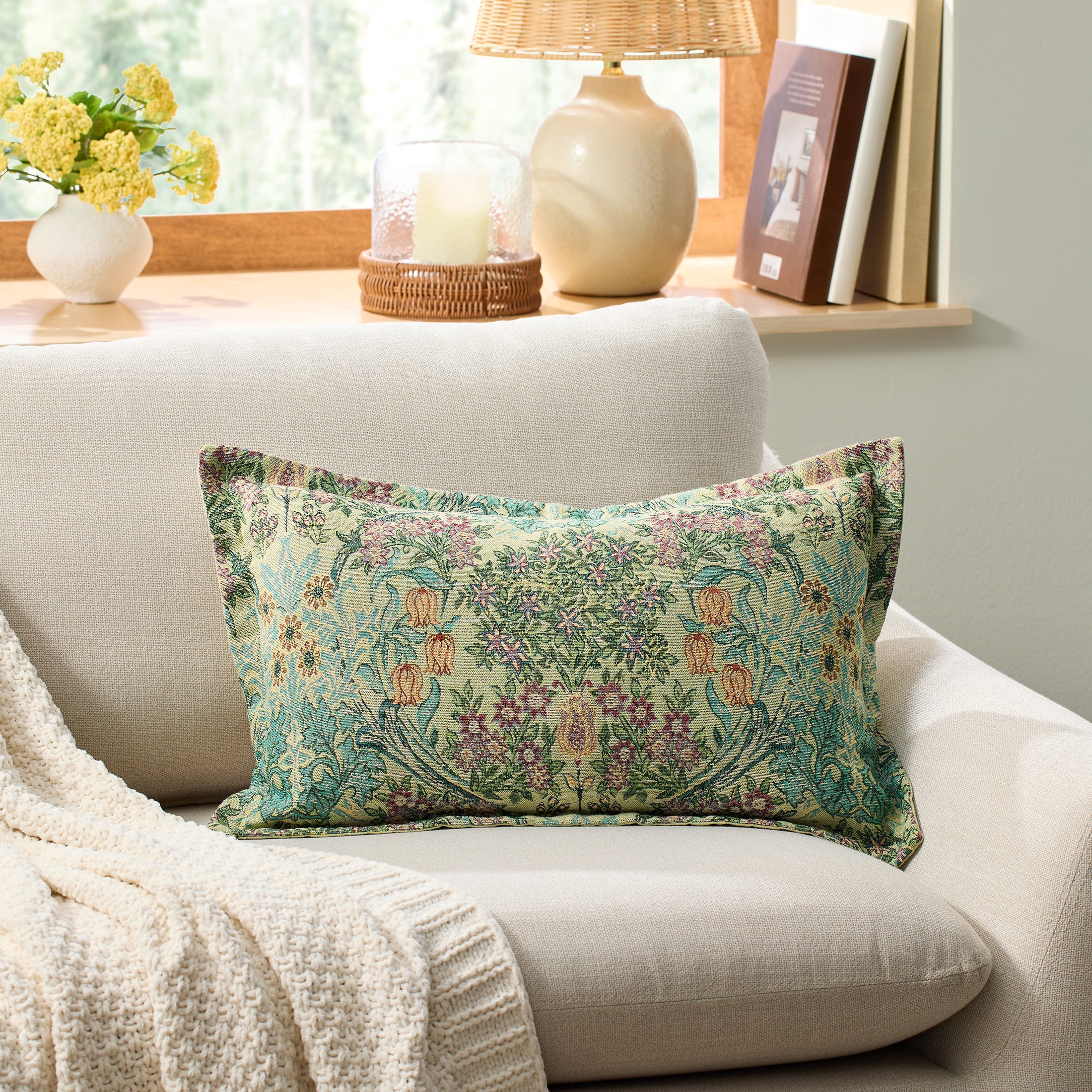 Better Homes & Gardens Hannah Flowing Floral Throw Pillow Cover, 14x24 Inch (1 Unit)