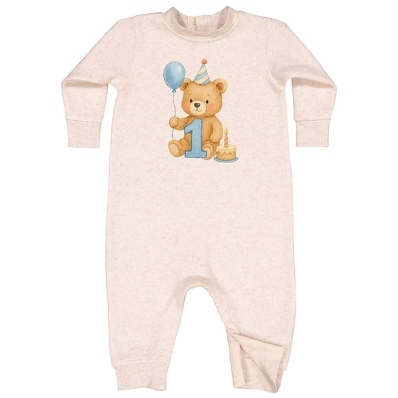Inktastic First Birthday Cute Teddy Bear with Balloon Baby Fleece Romper