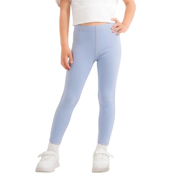 WQNVRNR Girls Stretchy Leggings Fall Comfortable Slim Fit Elastic Waist Casual Pants Light Blue 13 Years