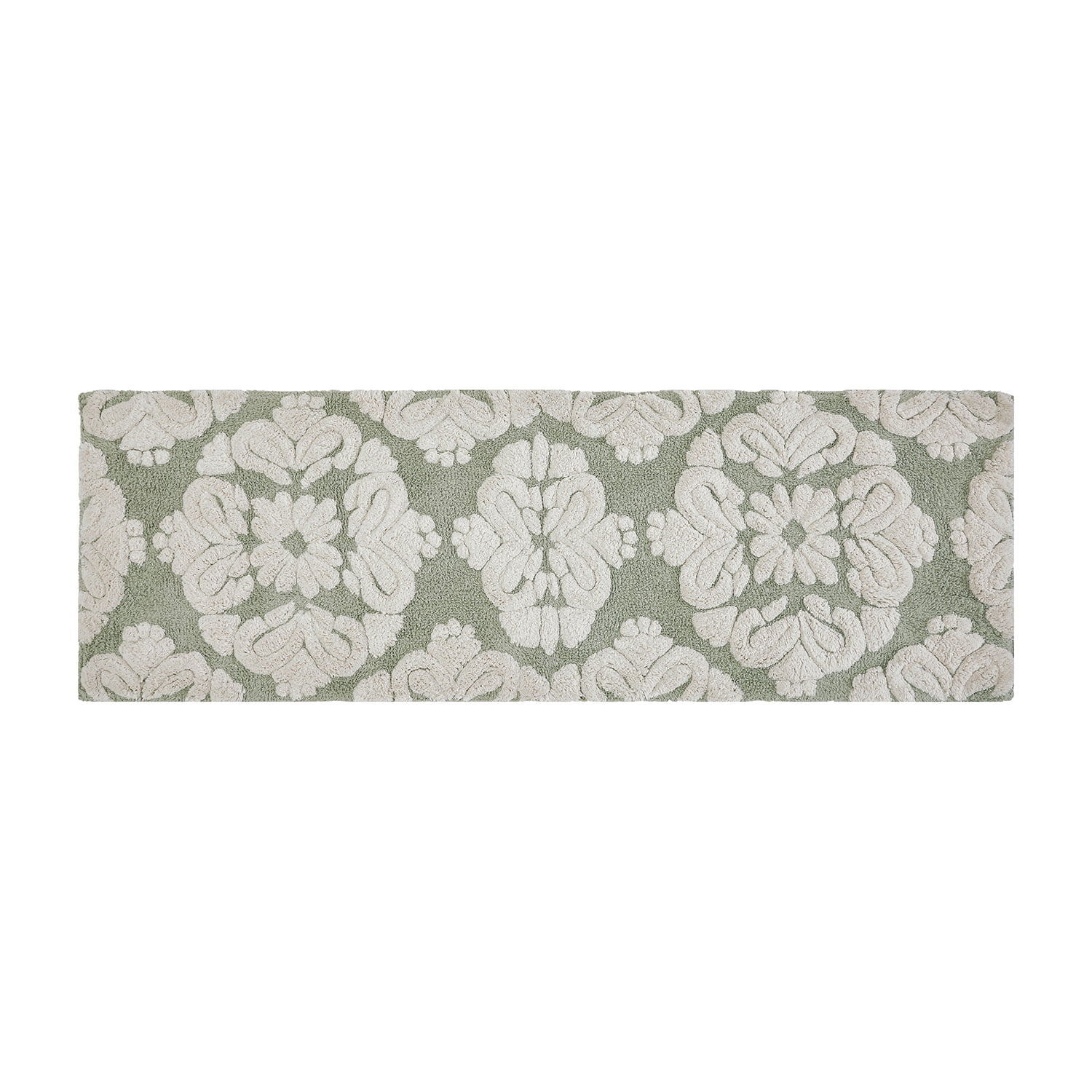 Better Trends 20" x 60" Bathroom Runner Mat, 100% Cotton Non-Slip Bath Rug, Water Absorbent, Machine Washable for Bathroom and Shower Use, (Sage) Medallion Collection