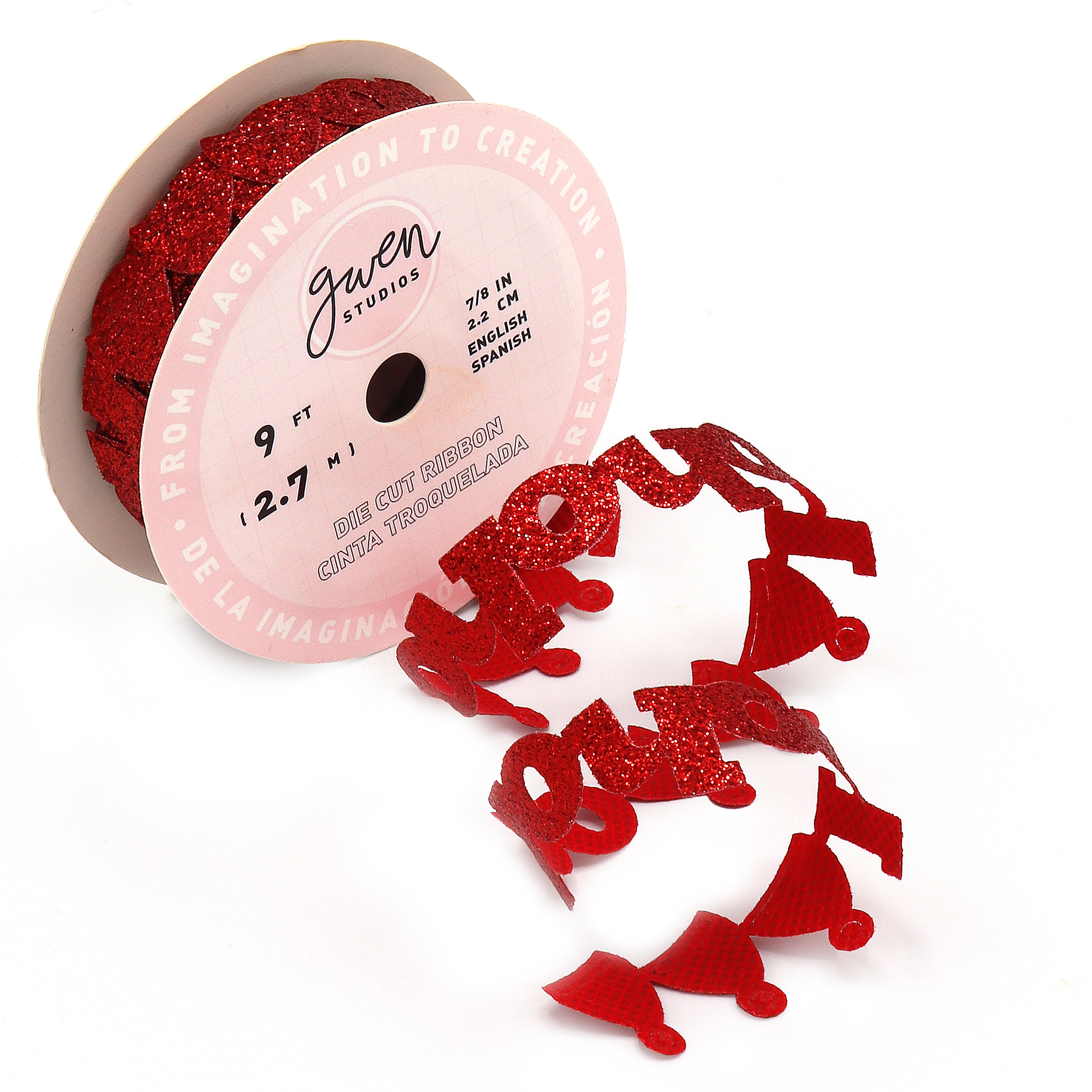 Die Cut Red Christmas Ribbon, Ho Ho Ho' Words, 7/8" x 12 Yards by Gwen Studios - image 2 of 3