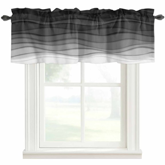Abstract Stripes Window Valance Curtain Nautical Ocean Waves Grey Rod Pocket Valance for Windows Short Curtain for Living Room, Bedroom & Kitchen Window Decor 42x12in