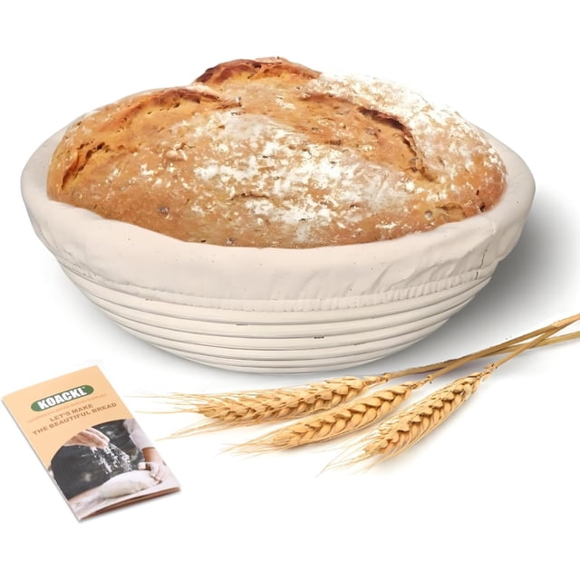 KOACKL Banneton Bread Proofing Basket, Sourdough Starter Kit, 9 Inch Round Banneton Basket, Proofing Basket, Sourdough bread baking supplies with Cloth Liners for Making Beautiful Bread
