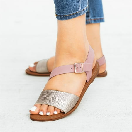 

Aayomet Cute Sandals for Women Strap Flat Fashion Shoes Comfortable Beach Women Sandals Buckle Toe Summer Breathable Women s Silver 10.5