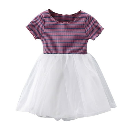 

Flower Girl Dress Summer New Summer Princess Skirt Short Sleeves Girls Boho Dresses Size 3 Years-4 Years