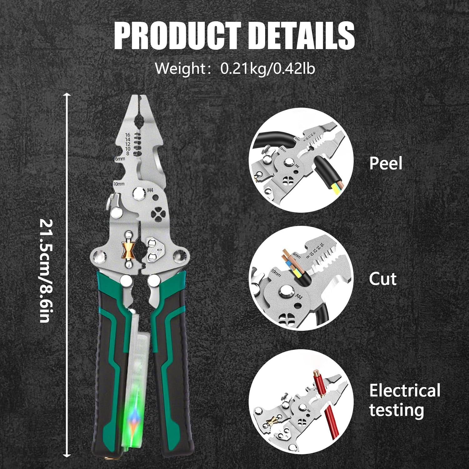 ABPETE 18 in 1 Foldable Wire Stripper, Multifunctional Folding Professional Wire Cutters, Electrical Multitool for Stripping, Cutting, Crimping, Crimper, Twister(3)