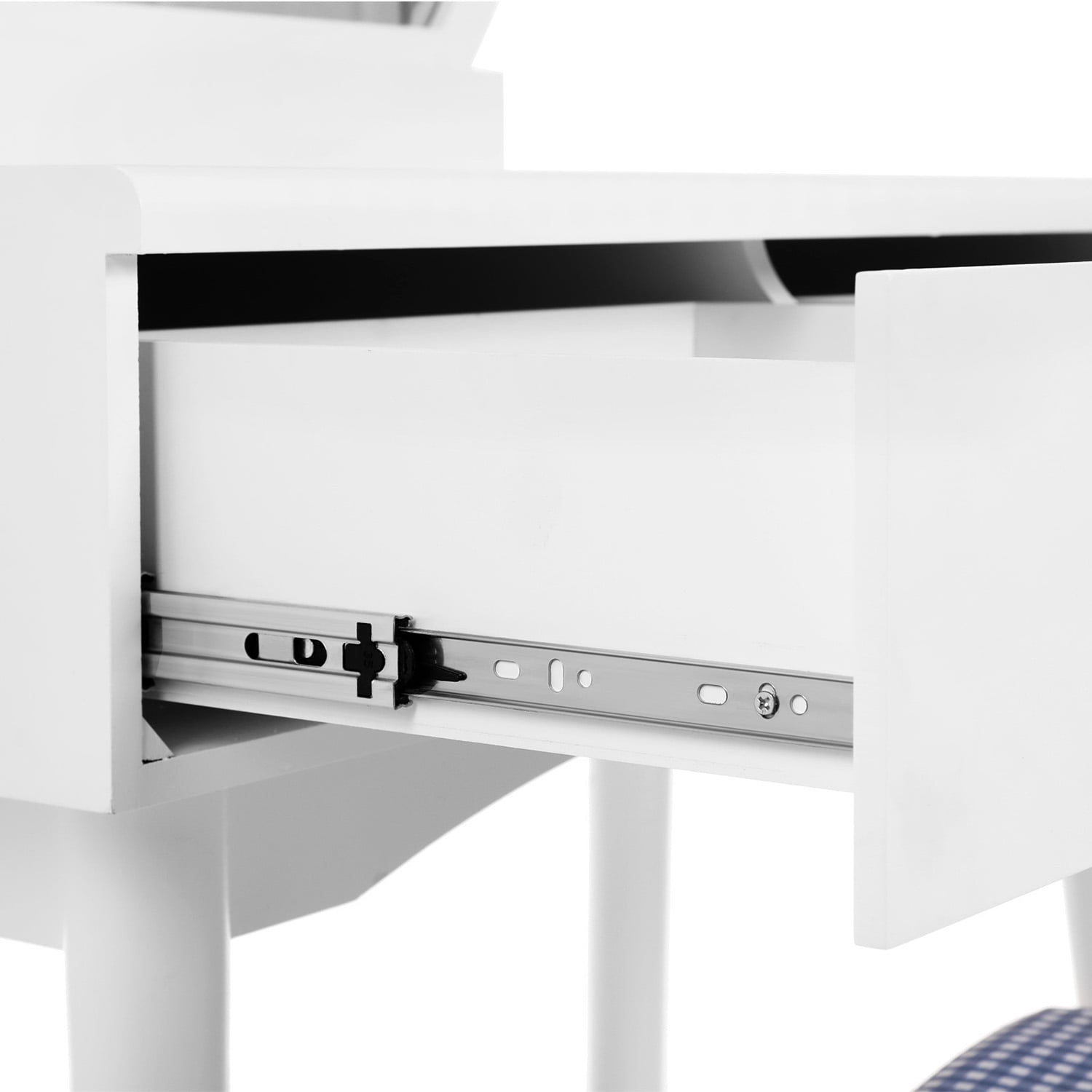 Kadyn 32" 3 Piece Vanity Dressing Table Set with LED Mirror, 2 Drawers, Cushioned Stool, White Kadyn 32" 3 Piece Vanity Dressing Table Set with LED Mirror, 2 Drawers, Cushioned Stool, White