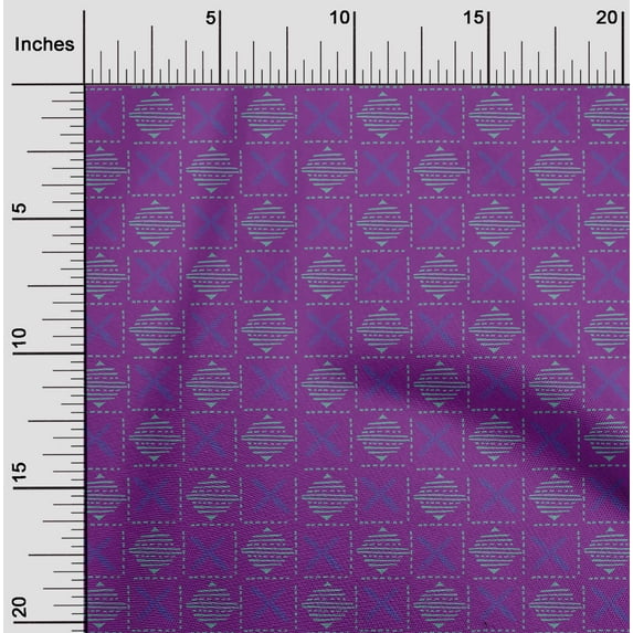 oneOone Cotton Poplin Fabric Leaves & Geometric Block Print Fabric BTY 42 Inch Wide
